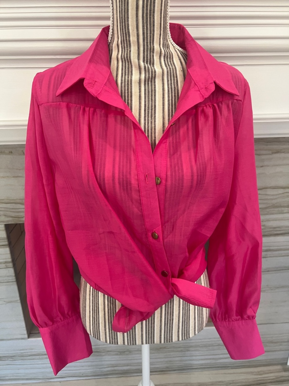 CBR Fuchsia Button-Front Tie Blouse